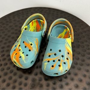Kids Tie Dye Crocs Blue and Orange size c 9